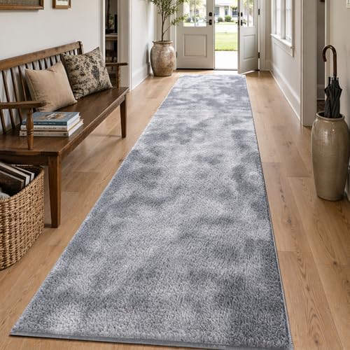 2x10 Tie-dye Light Grey Runner Rug Washable Non-Slip for Kitchen Hallway by Unknown