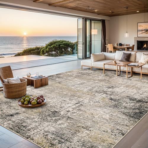 PLHXFR 6x9 Area Rug Living Room: Abstract Washable Carpet Brown Black by PLHXFRSoftAreaRugs