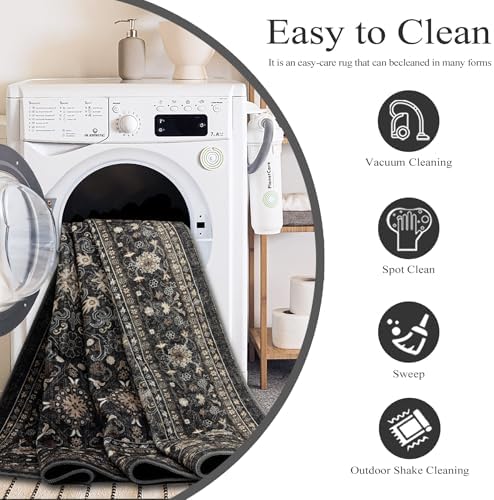 Ruaruarug Washable Area Rug 5×7 for Living Room, Ultra Soft, Black Gray - Image 4