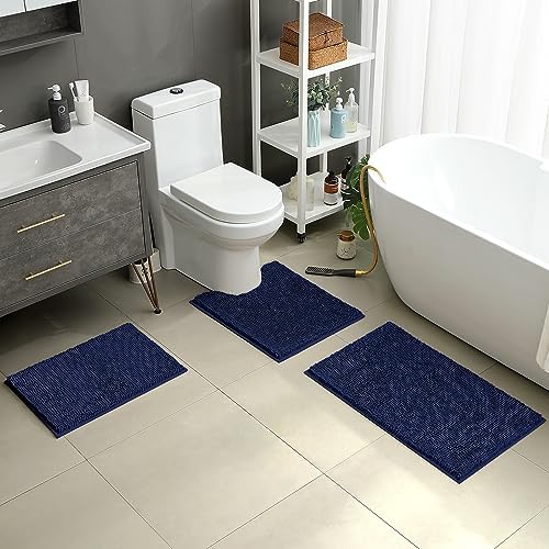 HOMEIDEAS Bathroom Rugs Set of 3, Super Soft Absorbent Chenille Bath Rugs - Image 2