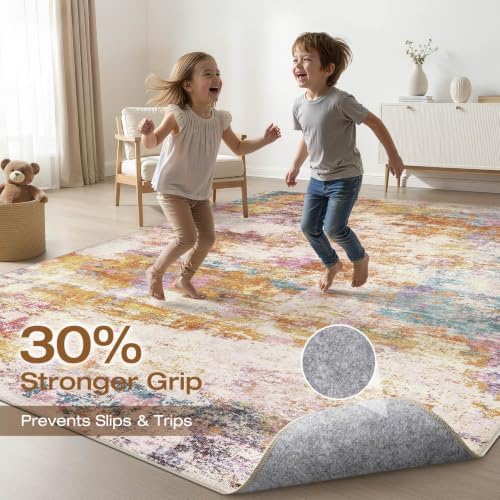 LOONGRUG 9x12 Area Rug Washable Neutral Modern Living Room Rug Multi Gold - Image 3