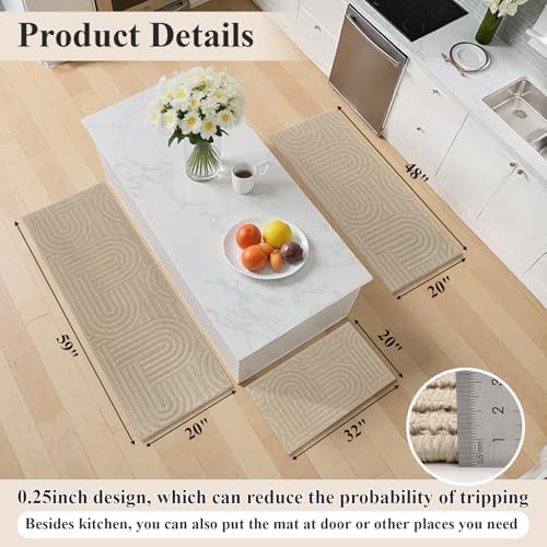 U'Artlines Kitchen Rugs and Mats Set of 3, Beige 20x32+20x48+20x59 - Image 2