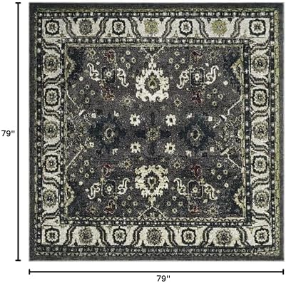 SAFAVIEH Vintage Hamadan Collection Area Rug - 6'7" Square, Dark Grey & Ivory, Traditional Persian Design, Non-Shedding & Easy to Clean, Ideal for Living Room, Bedroom, Dining Space (VTH214M) - Image 2