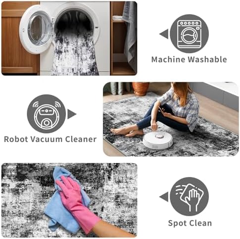 2x3 Small Washable Area Rug: Non-Slip Indoor Door Mat for Entrance Doorway Kitchen Bedroom Living Room - Abstract Farmhouse Throw Rug for Modern Home Decor Black Grey - Image 4