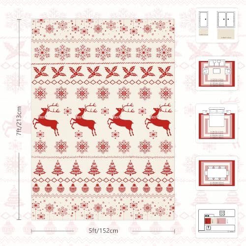 Christmas 5x7 Area Rugs for Living Room, Washable Rug Soft Non-Slip Low Pile Christmas Tree Elk Snowflake Carpet for Kitchen Bedroom Kids Nursery Holiday Throw Home Decor(Red/Cream Elk) - Image 2