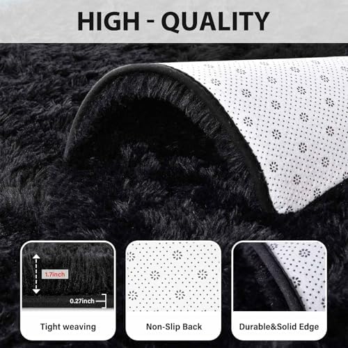 6x9 Large Rugs for Living Room Fluffy Carpet (Black) - Image 6