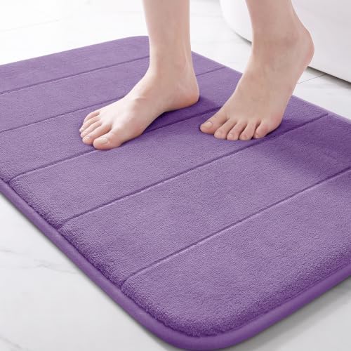 Yimobra Memory Foam Bath Mat, Super Soft Absorbent Bathroom Rug Non Slip, Quick Dry, Machine Washable Floor Carpet for Tub Shower, Home Decor Accessories, 24x17, Lavender by Yimobra