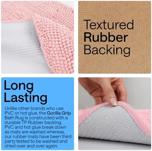 GORILLA GRIP Chenille Bath Rug Mat for Square Toilet Base, 24x19 Light Pink - Image 4