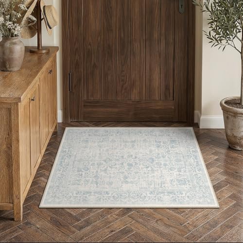 PureCozy Light Blue Entryway Area Rug 2x3 Vintage Floral - Image 2