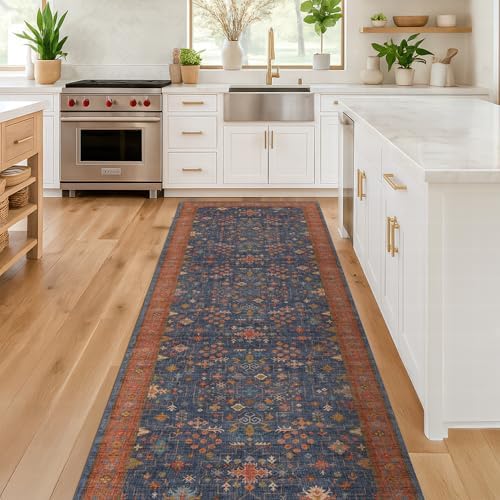 Hazo Haus Navy Blue Runner Rug 2x5 for Hallway, Kitchen, Bathroom, Mudroom, Laundry Room, Washable Non Slip Non Skid Rubber Backing Low Pile Stain Resistance - Image 6