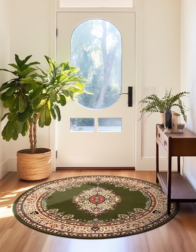 Unique Loom Reza Collection Traditional Persian Style Area Rug, 8' 0" x 8' 0", Olive/Ivory - Image 4