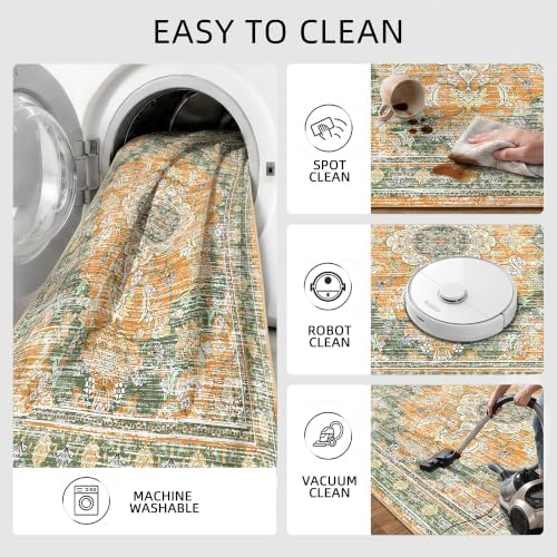 8x10 Area Rugs for Living Room, Boho Washable Non Slip Carpet, Green Orange - Image 5