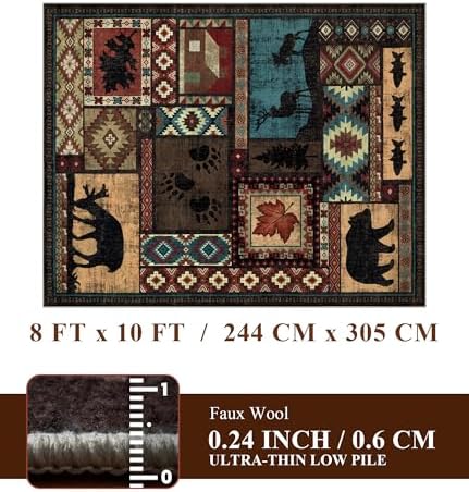 YIHOUSE 8x10 Rustic Cabin Area Rugs for Living Room, Brown - Image 2