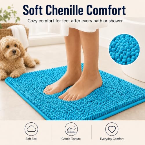 Teal Blue Bathroom Rugs Bath Mats for Bathroom Chenillen Bath Rug Set 2 Piece Non-Slip Bath Mats, Absorbent Shaggy Rugs, Machine Wash, Perfect Plush Bathroom Mats, Batroom Carpets Set - Image 4