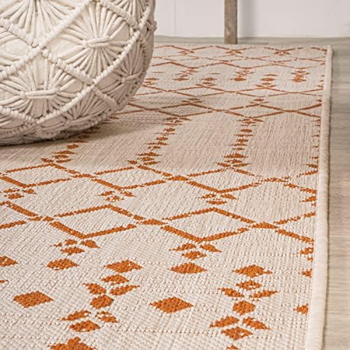 JONATHAN Y Moroccan Geometric Indoor Outdoor Square Area Rug 5X5 Cream/Orange, Ourika Textured Weave for Backyard, Patio, Porch, Easy-Cleaning, High Traffic, Pet-Friendly, Non-Shedding (SMB108O-5SQ) - Image 6