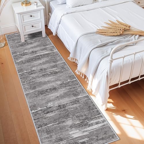 Hallway Runner Rug 2x8 Washable: Kitchen Entryway Carpet with Non Slip Backing Indoor Ultra-Soft Foldable Rugs for Laundry Bedroom Modern Abstract Floor Mat for Bathroom 2x8 Black - Image 3