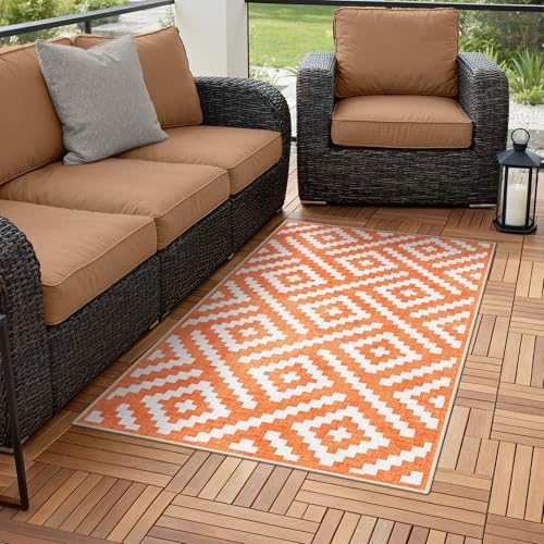 GENIMO Fall Decor Outdoor Rug 3'x5' for Porch, Plastic Door Mat Mid Orange - Image 3
