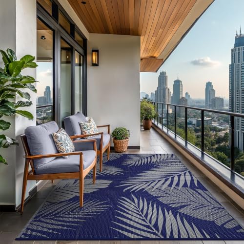 GENIMO Outdoor Rug, Waterproof Plastic Rugs for Patio, 9'x12' Blue Grey - Image 4