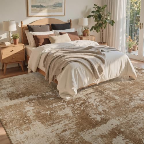 9x12 Ft Abstract Washable Area Rugs for Living Room Brown - Image 4