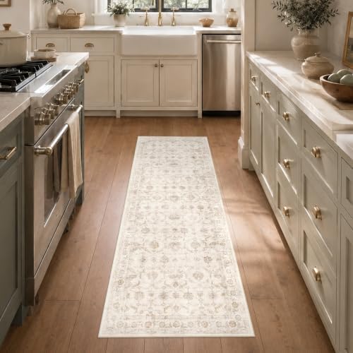 Washable 2.6x8 Entryway Runner Rug Non-Slip Vintage Beige Long Carpet - Image 3