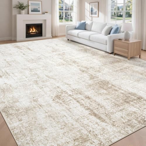 MXSANYOO 8x10 Area Rugs Washable Rug: Abstract Neutral Rugs Modern Non Slip Area Rug Stain Resistant Low Pile Indoor Carpet for Dining Room Bedroom Nursery Office (Beige, 8'x10') by MXSANYOORUG