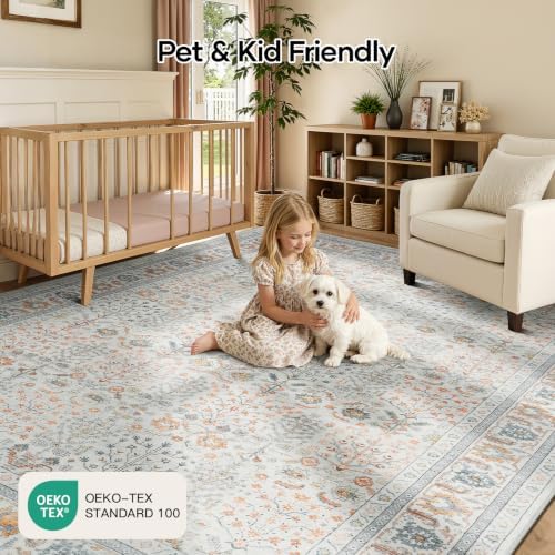 Lofus 9x12 Washable Area Rug for Living Room, Non-Slip Beige Boho Carpet - Image 5