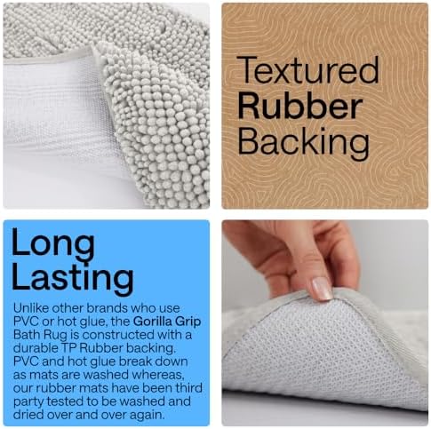 GORILLA GRIP Bath Rug Mat for Bathroom, Absorbent Chenille 44x26 Light Gray - Image 3