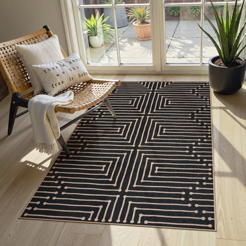 Lahome 3x5 Easy Jute Rugs for Entryway, Black and White Outdoor Rug by Lahome