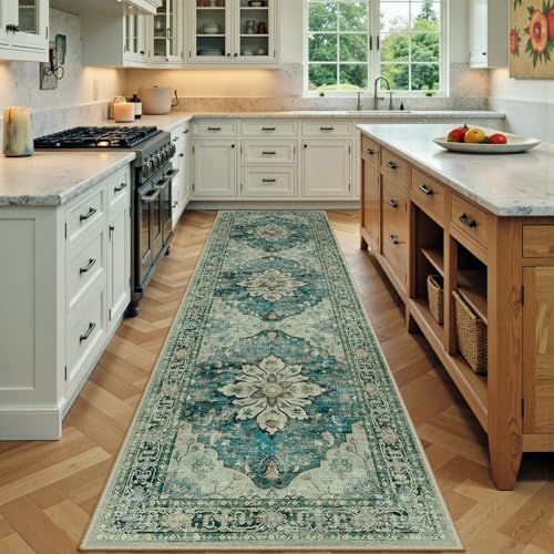 RELEANY Washable Area Rug, Runner 2'x7', Blue/Vintage Dark Blue by RELEANY