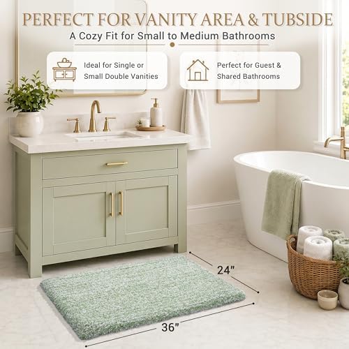 Yimobra Bathroom Rugs Non Slip Washable 36X24, Plush Bath Mat, Green&White - Image 2