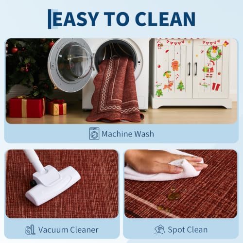 GarveeHome Scalloped Washable Runner Rug 2x10 Non Slip Kitchen Rugs, Red - Image 4