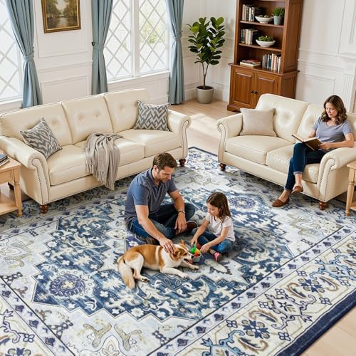 Lessymo Washable Area Rug 5x7 for Living Room, Soft Bedroom Rugs Dark Blue - Image 6