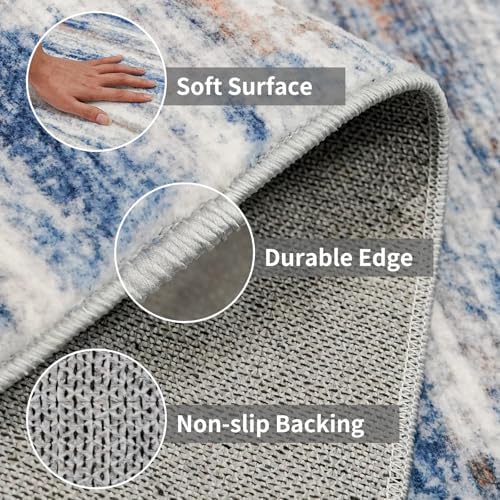 Large Runner Rugs for Hallway 4x20: Non-Slip Washable Wide Carpet - Soft Low-Pile Stain and Spill Resistant Rug for Entryway Living Room Dining Room Balcony Garage Office Navy Grey - Image 4