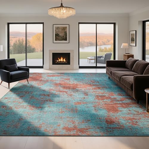 8x10 Washable Area Rugs for Living Room,Bedroom,Dining Room- Blue Red by Lbris