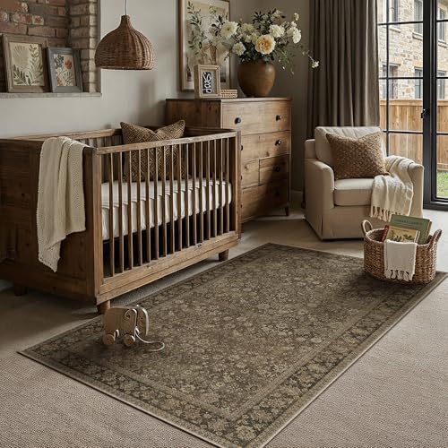 HUGEAR 3x5 Brown Linen Look Washable Area Rug for Entryway - Image 3