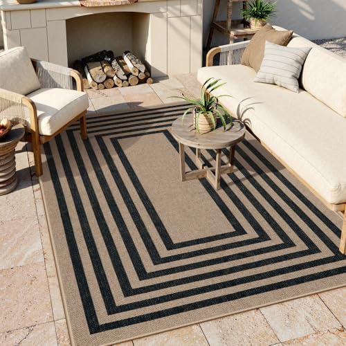 Lahome Modern Easy Jute Dining Room Rug, 5x7 Black Geometric Outdoor Rug - Image 3