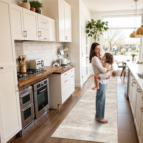 YOUFORTONG 2x9 Runner Rug Washable - Modern Abstract Non Slip Hallway Entryway Carpet Low Plie Stain Resistant Rugs for Bedroom Indoor Soft Home Decor Thin Floor Mat for Bathroom 2x9 Beige by YOUFORTONG