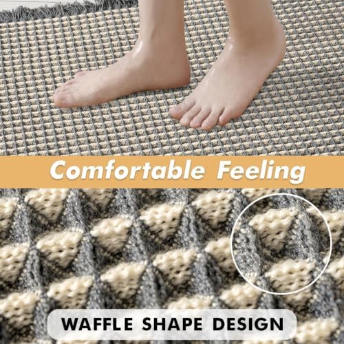 MIULEE Set of 2 Waffle Bathroom Rugs Dark Grey&Yellow Bath Mat 24x36 Inch - Image 5