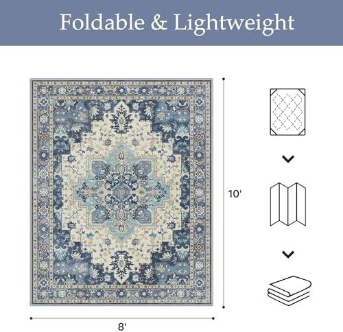 GENIMO Indoor Outdoor Rug, Washable for Patio and Deck, Navy Ivory, 8x10 - Image 2
