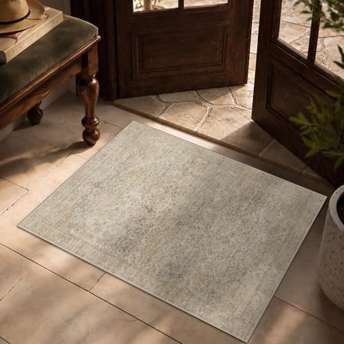 2x3 Washable Boho Entryway Area Rug Dark Beige Non-Slip Door Mat by LULLOSA