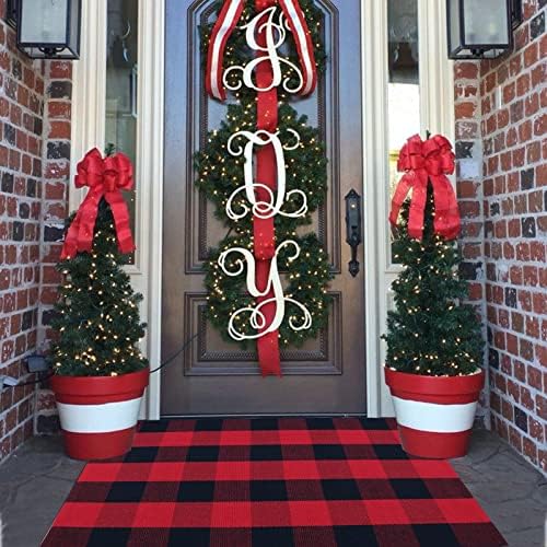 Red and Black Plaid Rug, 2'4" x 3'7" Check Outdoor Front Door Decorative Mat, Cotton Woven Rug for Layered Door Mats Washable Carpet for Porch, Entryway, Farmhouse, Christmas, Halloween by BOTTA