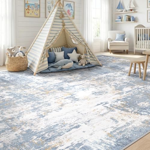 RELEANY Washable 6'x9' Abstract Area Rug for Living Room Light Blue - Image 4