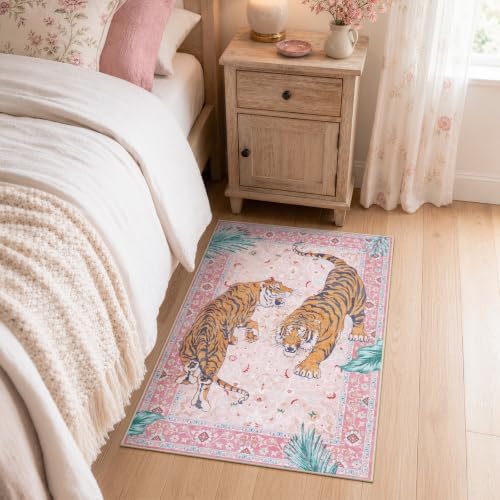 Moynesa Pink Tiger 2x3 Entryway Rug, Washable Boho Rug for Girls Bedroom - Image 5
