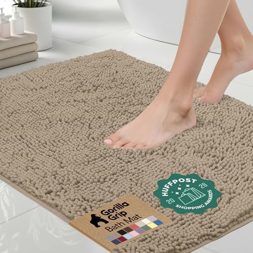 GORILLA GRIP Bath Rug Mat for Bathroom, Absorbent Chenille 54x24 Gray Beige by GorillaGrip