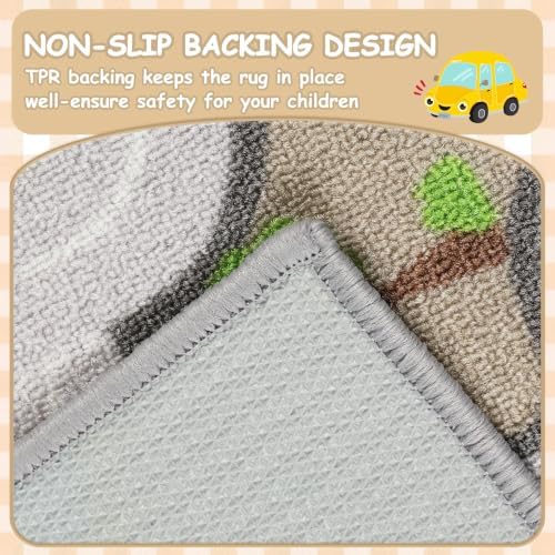 Capslpad Tan Car Road Kid Rug Carpet Playmat for Playoom Traffic Road Kids Play Mat for Toddler Non Slip Washable City Map Race Track Carpet Rug for Kids Room Bedroom Nursery Room Decor,5.2'x3.3' - Image 3