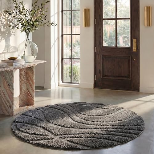 SAFAVIEH Florida Shag Round Rug 6'7", Soft Plush Modern Grey SG471-8080 by Unknown