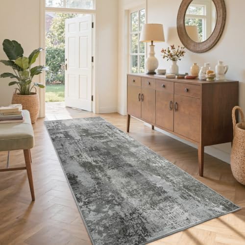 2x6 Ft Abstract Washable Runner Area Rugs for Hallway Dark Grey by Cuzwlovita