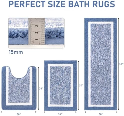 Pauwer Bathroom Rug Sets 3 Piece, Non Slip Washable Bath Mat, Blue - Image 2