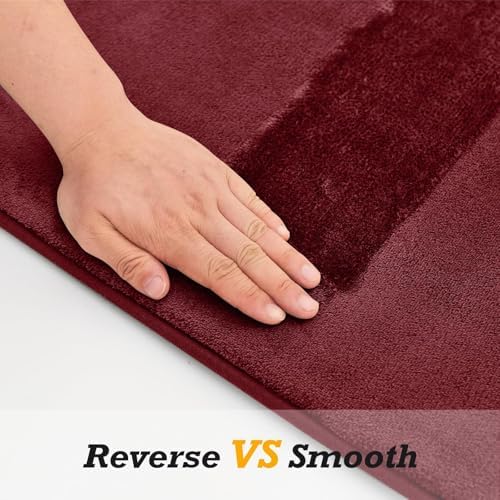 HUXMEYSON Bathroom Rugs Sets 3 Piece, Non-Slip & Quick Dry Bath Mat Set, Ultra Soft Velvet Bath Rugs for Bathroom, Toilet and Shower Floor, Red - Image 3