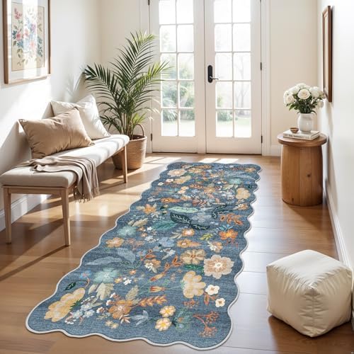 3x6 Runner Rug for Hallway: Washable Non Slip Kitchen Rugs Blue - Image 2